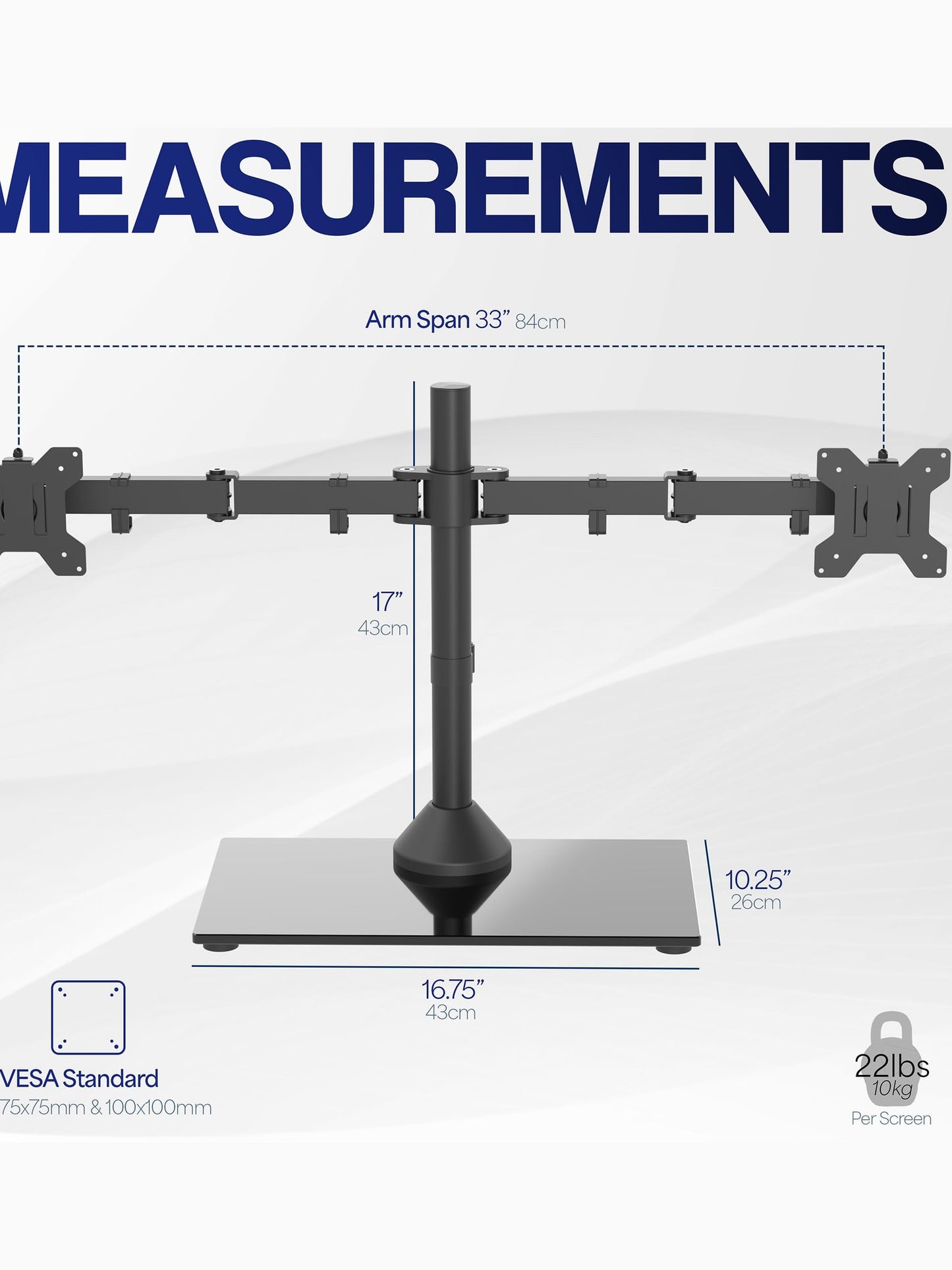 VIVO Freestanding Dual Monitor Stand with Sleek Glass Base and Adjustable Arms, Mounts 2 Screens up to 32 inch and 22 lbs Each, Black, STAND-V002FG