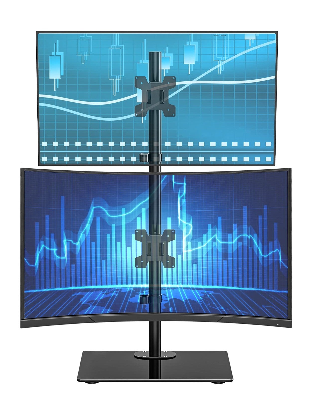 WALI Vertical Dual Monitor Stand, Stack Monitor Mount for 2 Screens Up to 27 Inch,Free-Standing Monitor Riser Desk Mount with Swivel, Tilt, Height Adjustable(GMF002S)