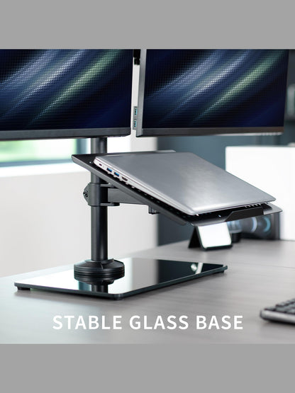 VIVO Freestanding Dual Computer Monitor and Laptop Combo Desk Stand with Glass Base, Fits up to 32 inch Monitors and 17 inch Laptops, Black, STAND-V003FGL