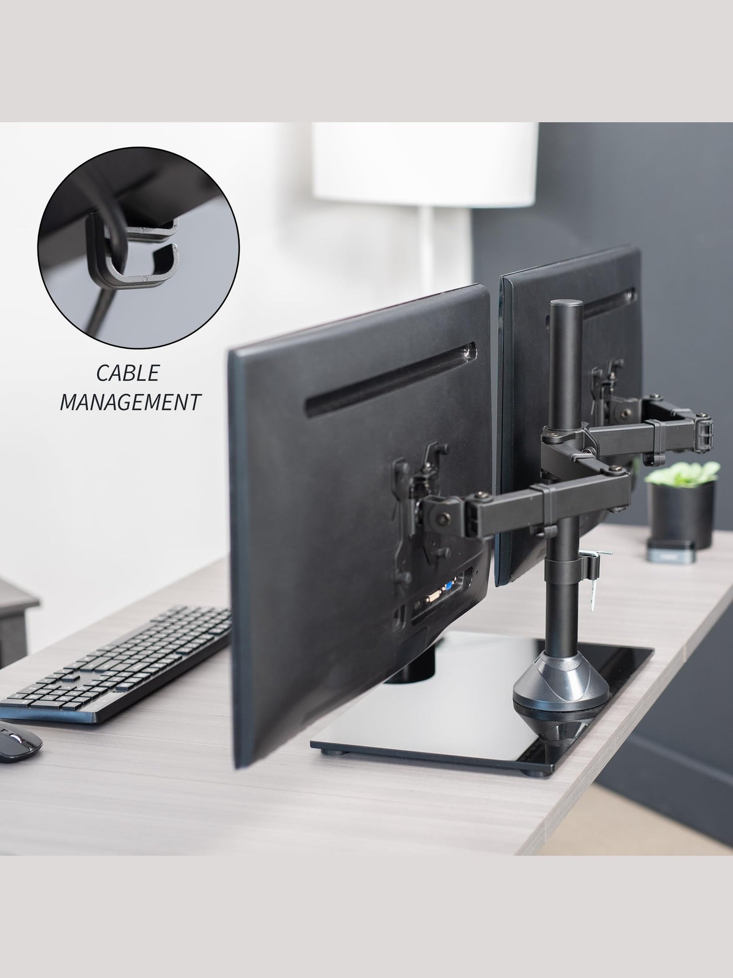 VIVO Freestanding Dual Monitor Stand with Sleek Glass Base and Adjustable Arms, Mounts 2 Screens up to 32 inch and 22 lbs Each, Black, STAND-V002FG