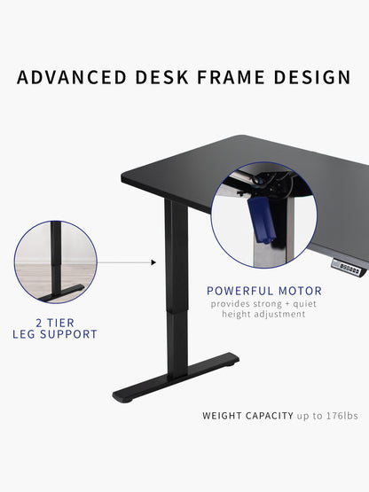 VIVO Electric 43 x 24 inch Standing Desk Workstation, Memory Controller Height Adjustment, 1B Series, One-Piece Black Top, Black Frame, DESK-KIT-1B4B