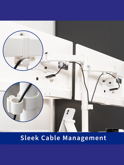 VIVO Freestanding Dual Monitor Stand with Sleek Glass Base and Adjustable Arms, Mounts 2 Screens up to 32 inch and 22 lbs Each, White, STAND-V002FGW