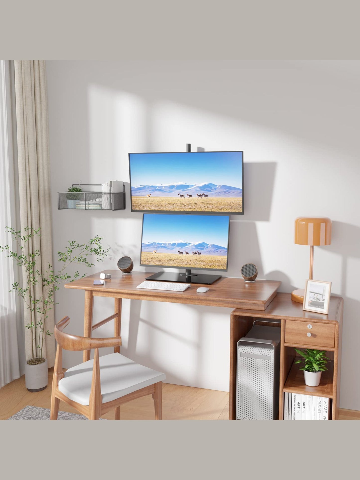 WALI Vertical Dual Monitor Stand, Stack Monitor Mount for 2 Screens Up to 27 Inch,Free-Standing Monitor Riser Desk Mount with Swivel, Tilt, Height Adjustable(GMF002S)