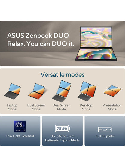 ASUS Zenbook DUO Dual 14" OLED 3K 120Hz Touchscreen Laptop Intel Core Ultra 9 285H 32GB RAM 1TB SSD Inkwell Gray