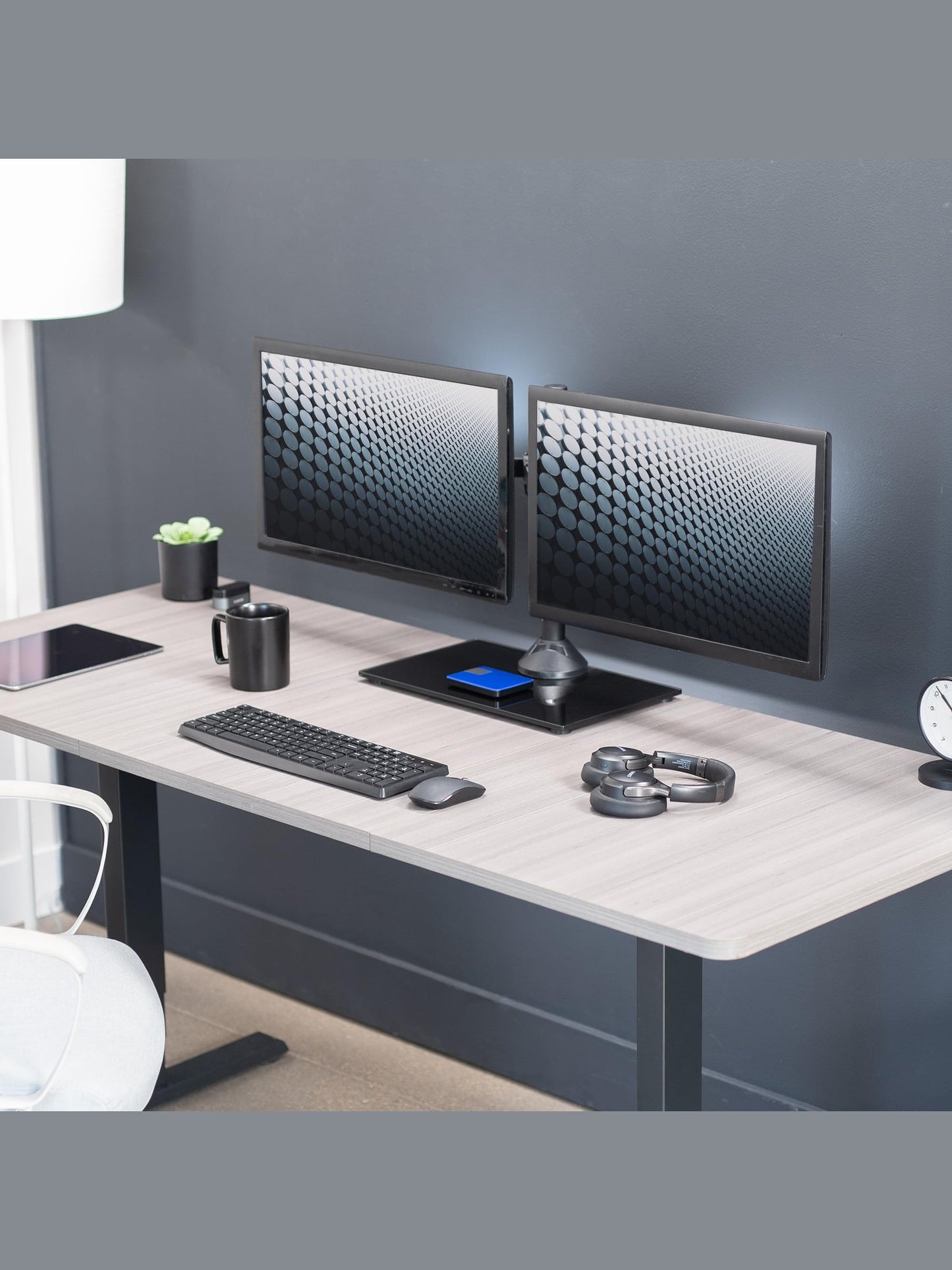 VIVO Freestanding Dual Monitor Stand with Sleek Glass Base and Adjustable Arms, Mounts 2 Screens up to 32 inch and 22 lbs Each, Black, STAND-V002FG