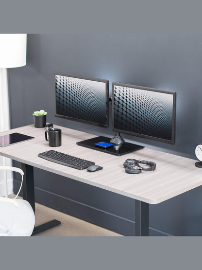 VIVO Freestanding Dual Monitor Stand with Sleek Glass Base and Adjustable Arms, Mounts 2 Screens up to 32 inch and 22 lbs Each, Black, STAND-V002FG