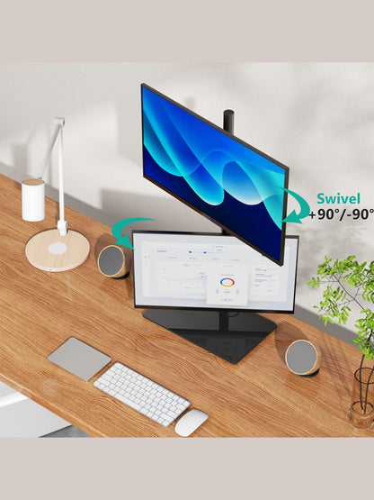 WALI Vertical Dual Monitor Stand, Stack Monitor Mount for 2 Screens Up to 27 Inch,Free-Standing Monitor Riser Desk Mount with Swivel, Tilt, Height Adjustable(GMF002S)