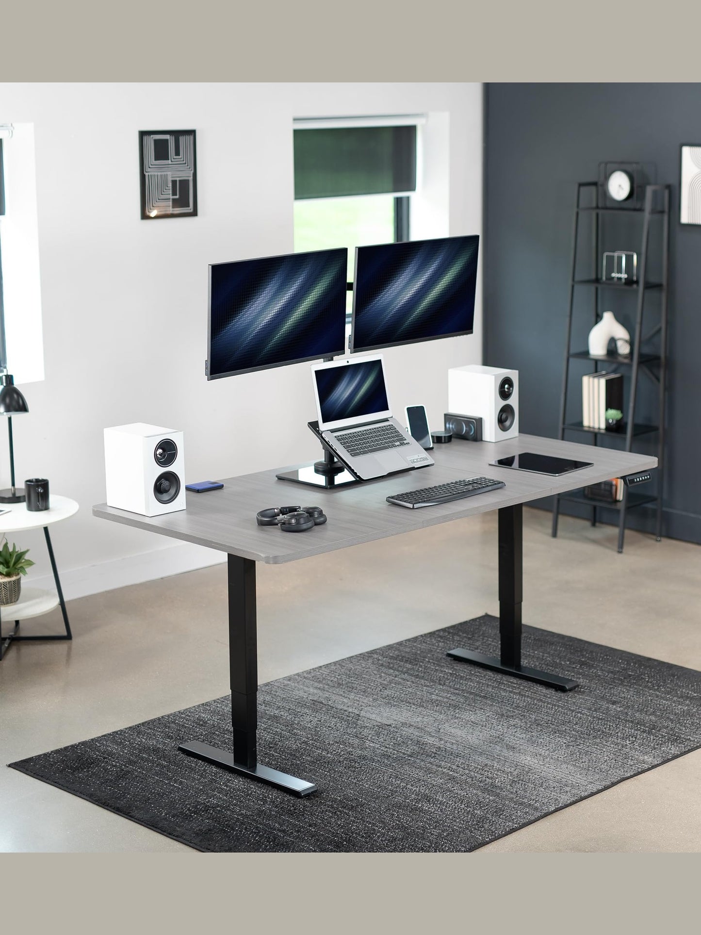 VIVO Freestanding Dual Computer Monitor and Laptop Combo Desk Stand with Glass Base, Fits up to 32 inch Monitors and 17 inch Laptops, Black, STAND-V003FGL