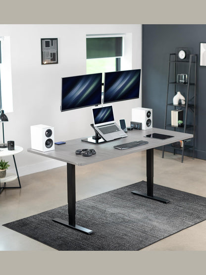 VIVO Freestanding Dual Computer Monitor and Laptop Combo Desk Stand with Glass Base, Fits up to 32 inch Monitors and 17 inch Laptops, Black, STAND-V003FGL