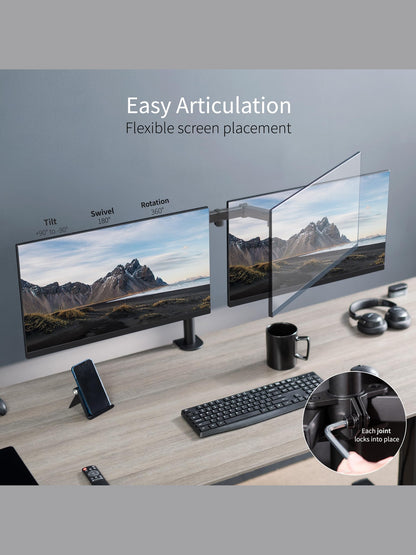 VIVO Dual Monitor Desk Mount, Heavy Duty Fully Adjustable Steel Stand, Holds 2 Computer Screens up to 30 inches and Max 22lbs Each, Black, STAND-V002